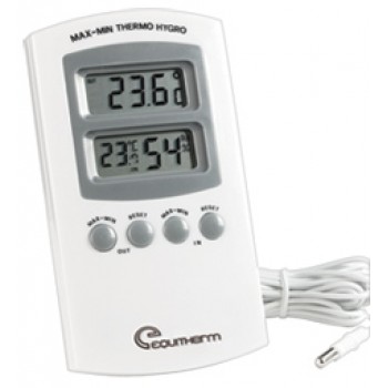 Termohigrômetro digital com medições de temperaturas interna e externa (ambientes) e umidade relatativa. Termohigrômetro digital com medições de temperaturas interna e externa (ambientes) e umidade relatativa.